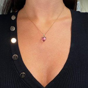 Luca Carati Purple Amethyst & Diamond Pendant Necklace 18K Rose Gold 0.21Cttw